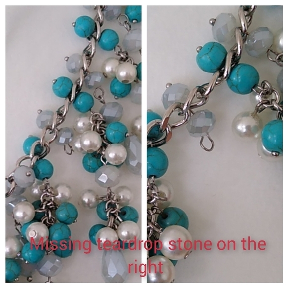 NEW Natasha Statement Necklace with Faux Turquoise Pearls and Faceted Lucite - Picture 16 of 16